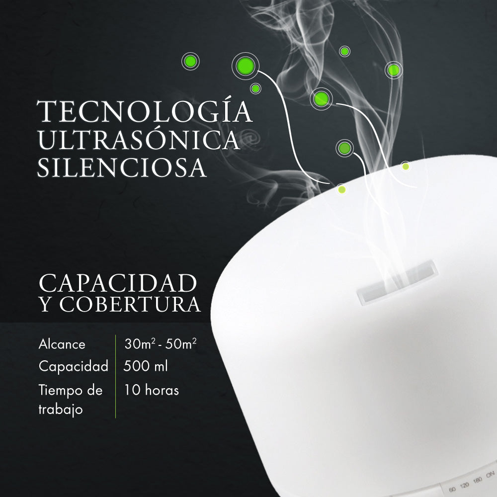 Humidificador Difusor de Aromas Eléctrico Aromaterapia (500 ml) y Aceite Esencial GRATIS - Bienat Aromaterapia México